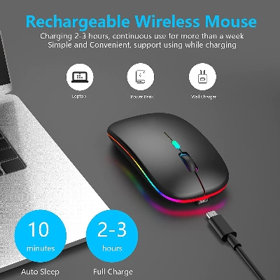 Picture of Rechargable Wireless Bluetooth Mouse For Smartphone, Laptop & Computer Black & White Any-1 - Matte Black