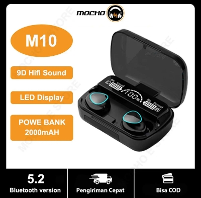Picture of Mocho M10 TWS Bluetooth Wireless Headphones with Charging Box - Waterproof, Stereo Sound, High-Quality Base - Black