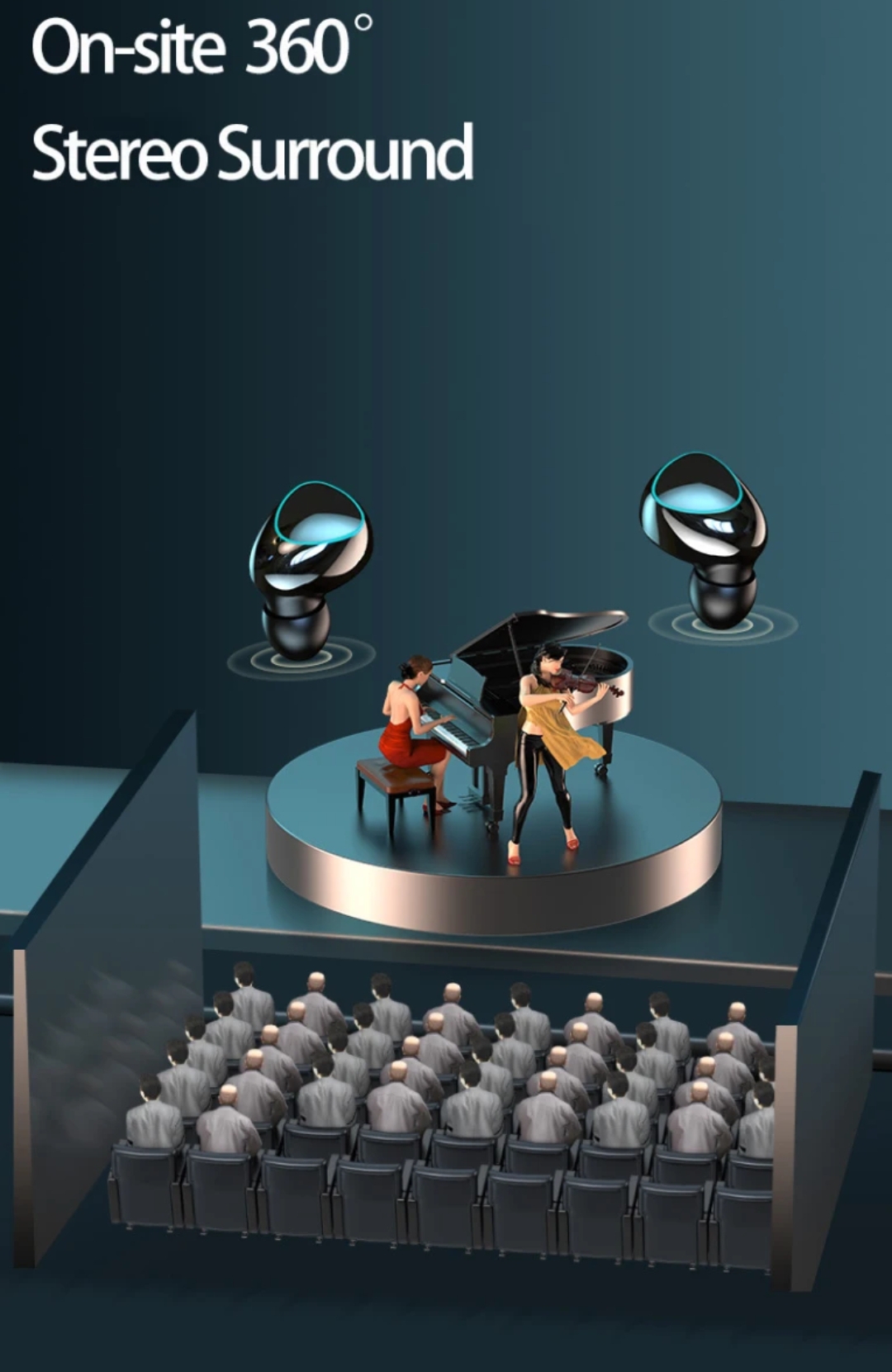 Picture of Mocho M10 TWS Bluetooth Wireless Headphones with Charging Box - Waterproof, Stereo Sound, High-Quality Base - Black