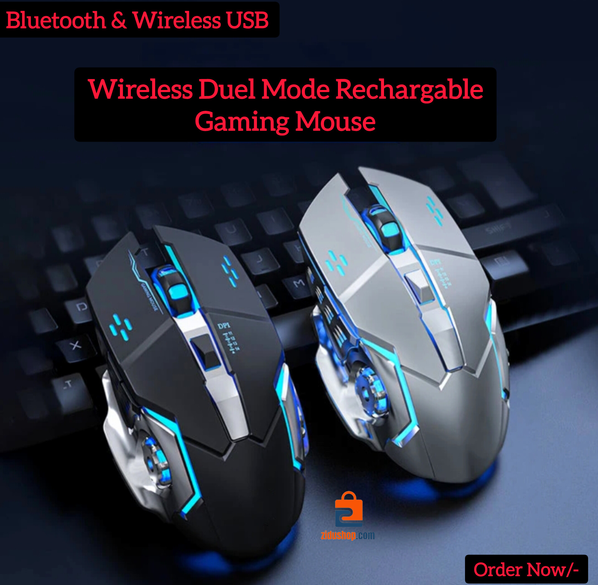 Picture of RECHARGABLE Wireless Gaming Professional Mouse RGB For IOS Android Mac & Computer Laptop - Black
