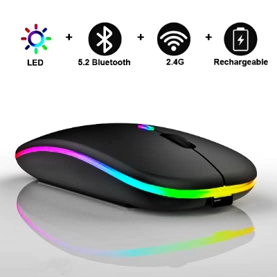 Picture of Rechargeable Wireless Rgb Waterproof Optical Mouse For Pc And Laptop Gamer Dual Model 2.4Ghz Mouse - Versatile And Waterproof Wireless Gaming Mouse - Black