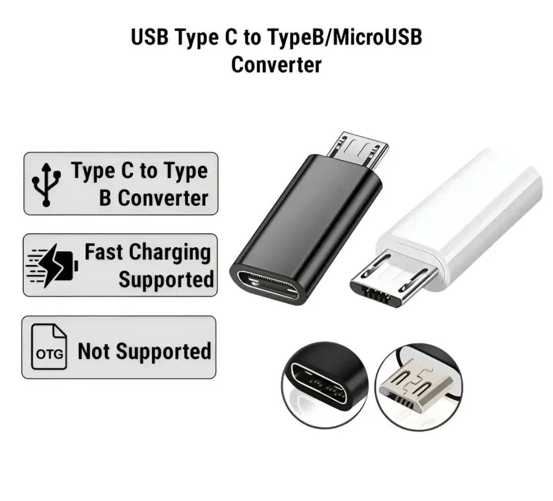Picture of USB Type C to USB Type B Convertor Or Adaptor For Smartphone Cable Microphone's All Device Supported - Multicolor