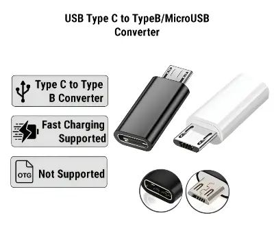 Picture of USB Type C to USB Type B Convertor Or Adaptor For Smartphone Cable Microphone's All Device Supported - Multicolor