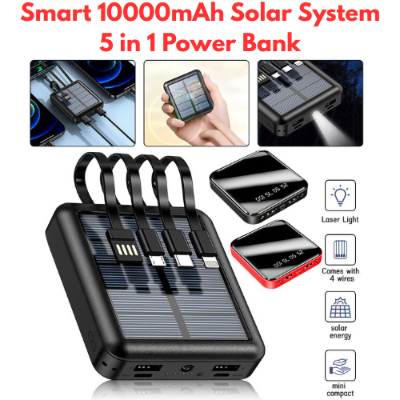 Picture of Smart 10000mAh Solar System Power Bank With Type B Type C Lightning Port & USB Port Supported High Quality - Black