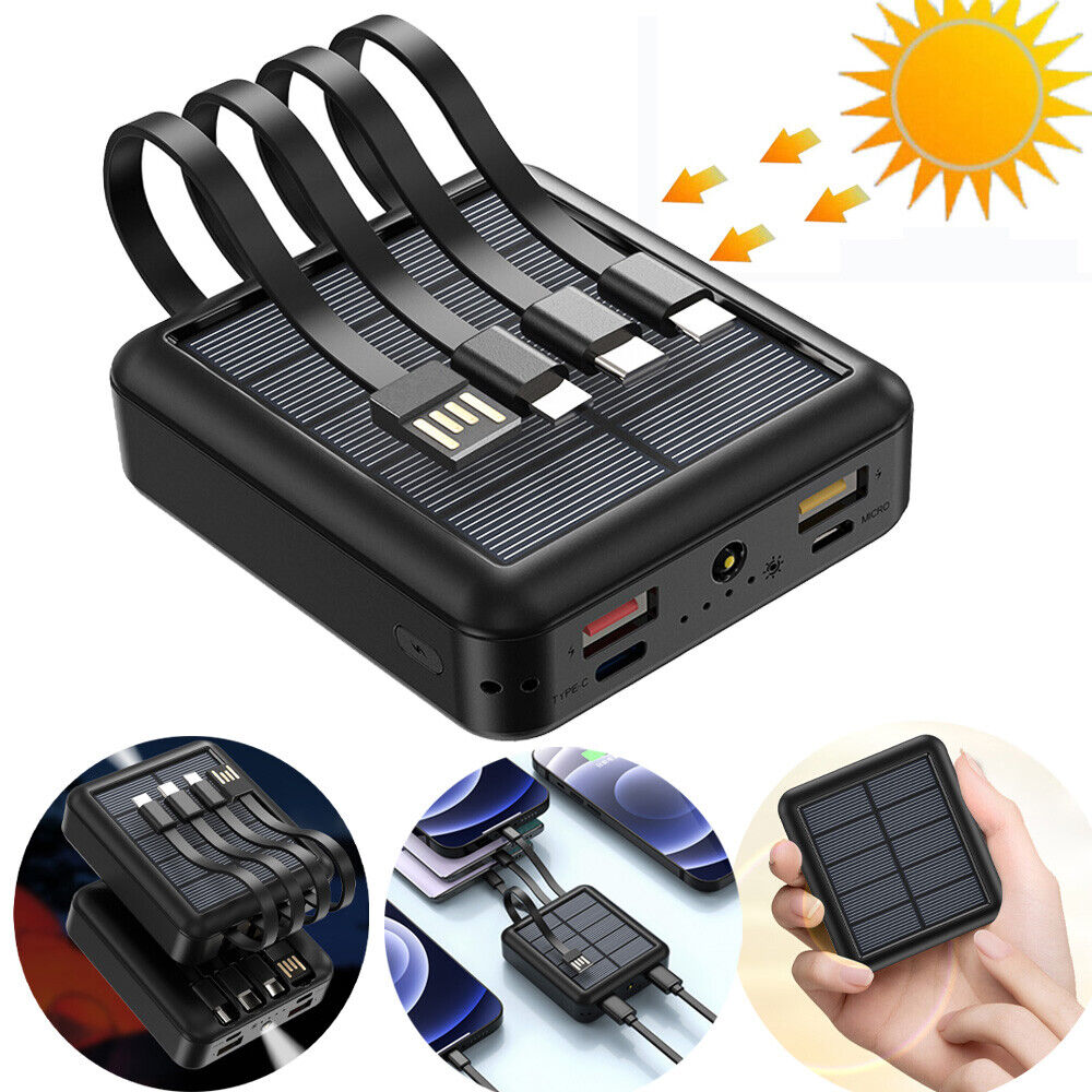 Picture of Smart 10000mAh Solar System Power Bank With Type B Type C Lightning Port & USB Port Supported High Quality - Black