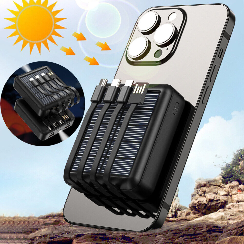 Picture of Smart 10000mAh Solar System Power Bank With Type B Type C Lightning Port & USB Port Supported High Quality - Black