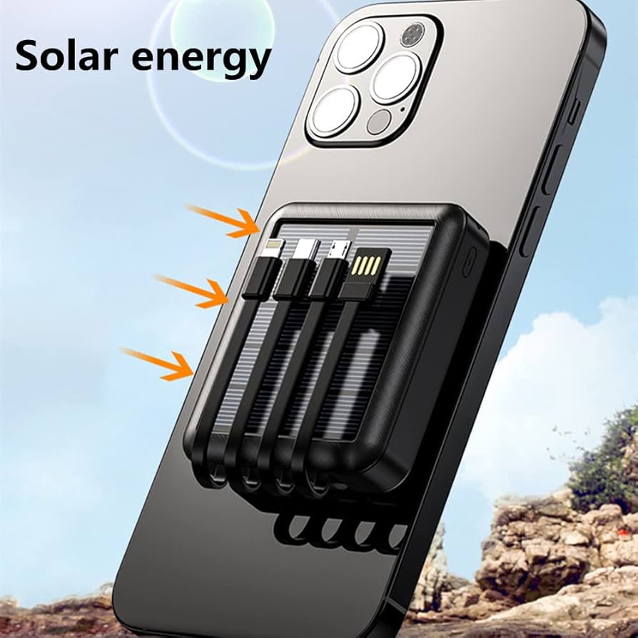 Picture of Smart 10000mAh Solar System Power Bank With Type B Type C Lightning Port & USB Port Supported High Quality - Black