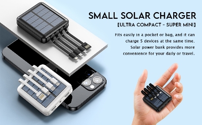 Picture of Smart 10000mAh Solar System Power Bank With Type B Type C Lightning Port & USB Port Supported High Quality - Black
