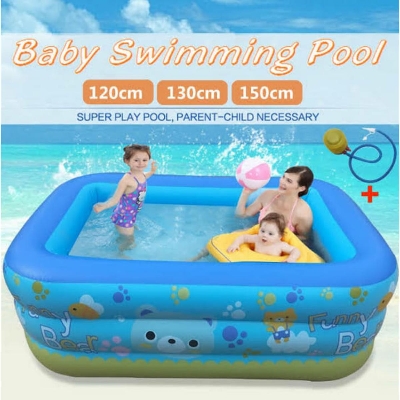 Picture of Inflatable Swimming Pool Large Family Pools 120cm Rectangle Framed Children Swimming Pool Summer Outdoor Kids Baby Bathtub Toys - Lake Blue