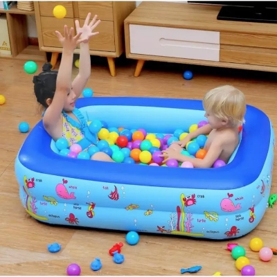 Picture of Inflatable Swimming Pool Large Family Pools 120cm Rectangle Framed Children Swimming Pool Summer Outdoor Kids Baby Bathtub Toys - Lake Blue