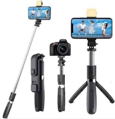 Picture of Q07 Selfie Stick Foldable Mini Tripod with Fill Light Bluetooth Remote Shutter Retractable Rod for Phone - Black