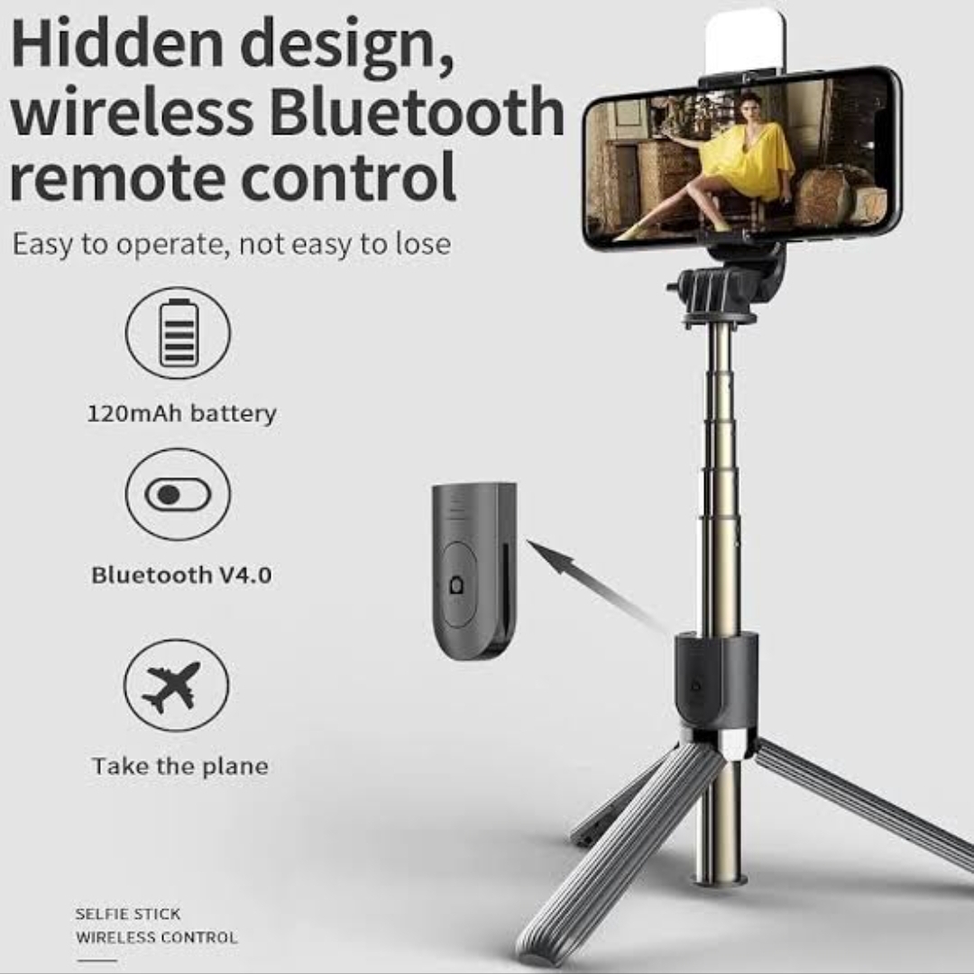 Picture of Q07 Selfie Stick Foldable Mini Tripod with Fill Light Bluetooth Remote Shutter Retractable Rod for Phone - Black