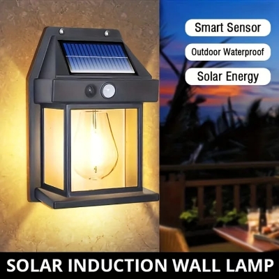 Picture of New Outdoor Solar Wall Lamp,Solar Tungsten Wall Light, Motion Sensor Wall Lights,Solar Tungsten Wall Light Motion Sensor LED Wall Sconce IP65 Waterproofs Solar Securitys Light (Black+Black) - Black