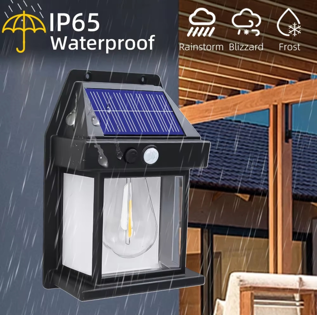 Picture of New Outdoor Solar Wall Lamp,Solar Tungsten Wall Light, Motion Sensor Wall Lights,Solar Tungsten Wall Light Motion Sensor LED Wall Sconce IP65 Waterproofs Solar Securitys Light (Black+Black) - Black