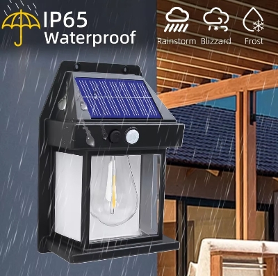 Picture of New Outdoor Solar Wall Lamp,Solar Tungsten Wall Light, Motion Sensor Wall Lights,Solar Tungsten Wall Light Motion Sensor LED Wall Sconce IP65 Waterproofs Solar Securitys Light (Black+Black) - Black
