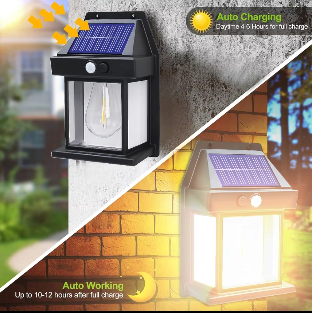 Picture of New Outdoor Solar Wall Lamp,Solar Tungsten Wall Light, Motion Sensor Wall Lights,Solar Tungsten Wall Light Motion Sensor LED Wall Sconce IP65 Waterproofs Solar Securitys Light (Black+Black) - Black