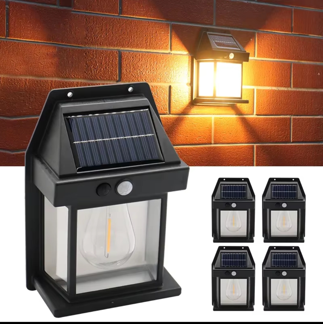 Picture of New Outdoor Solar Wall Lamp,Solar Tungsten Wall Light, Motion Sensor Wall Lights,Solar Tungsten Wall Light Motion Sensor LED Wall Sconce IP65 Waterproofs Solar Securitys Light (Black+Black) - Black