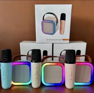 Picture of K12 Speaker Machine Bluetooth-Compatible Wireless Karaoke Mic Speaker Multi-Compatibility Modes, RGB Lights | Party POP Bluetooth Speaker with Mic, Koroke Mike- 1 pis - Multicolor