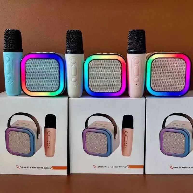 Picture of K12 Speaker Machine Bluetooth-Compatible Wireless Karaoke Mic Speaker Multi-Compatibility Modes, RGB Lights | Party POP Bluetooth Speaker with Mic, Koroke Mike- 1 pis - Multicolor