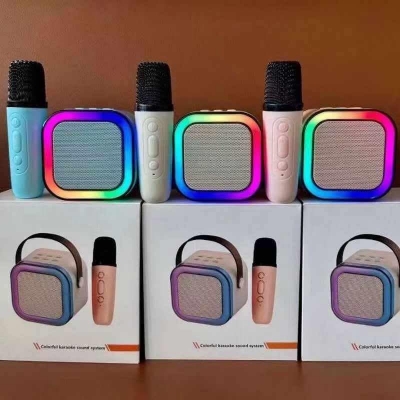 Picture of K12 Speaker Machine Bluetooth-Compatible Wireless Karaoke Mic Speaker Multi-Compatibility Modes, RGB Lights | Party POP Bluetooth Speaker with Mic, Koroke Mike- 1 pis - Multicolor
