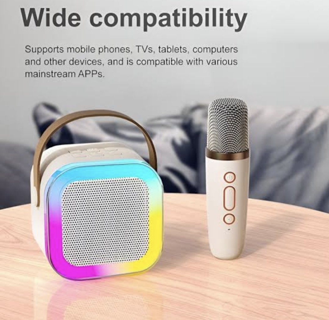 Picture of K12 Speaker Machine Bluetooth-Compatible Wireless Karaoke Mic Speaker Multi-Compatibility Modes, RGB Lights | Party POP Bluetooth Speaker with Mic, Koroke Mike- 1 pis - Multicolor