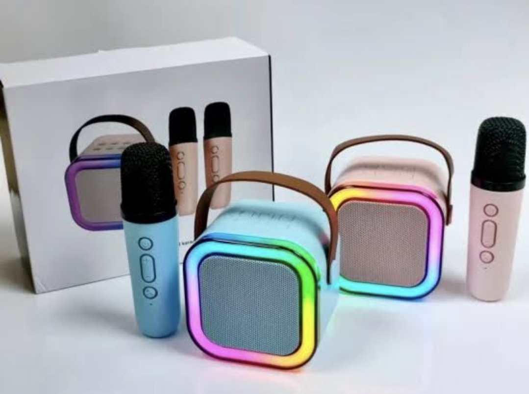 Picture of K12 Speaker Machine Bluetooth-Compatible Wireless Karaoke Mic Speaker Multi-Compatibility Modes, RGB Lights | Party POP Bluetooth Speaker with Mic, Koroke Mike- 1 pis - Multicolor