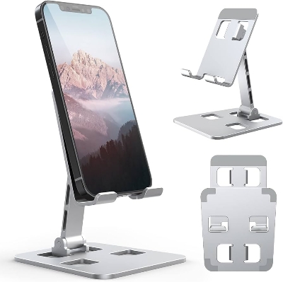 Picture of Universal All Aluminum Alloy Mobile Stand Foldable & Rotatable Metal Phone Holder Tablet Stand For Tablet, Smartphone & iPad - Silver