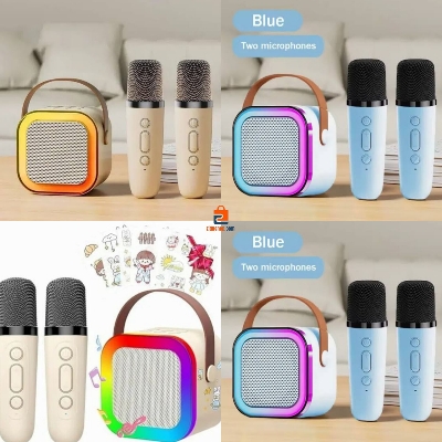 Picture of K12 Speaker Dual & Single Microphone Machine Bluetooth-Compatible Wireless Karaoke Mic Speaker Multi-Compatibility Modes, RGB Lights | Party POP Bluetooth Speaker with Mic, Koroke Mike