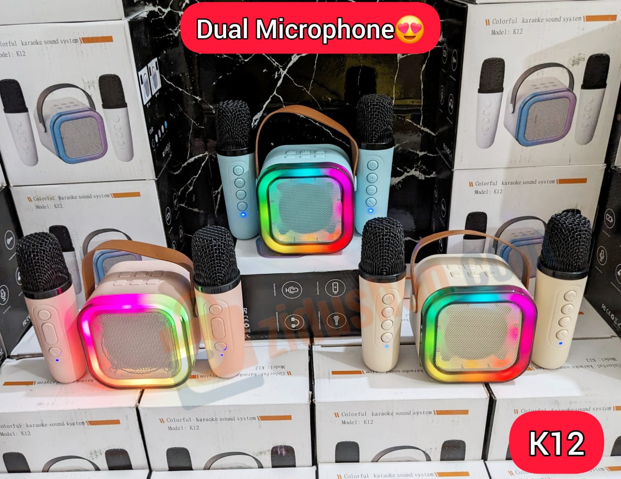 Picture of K12 RGB Karaoke Bluetooth Speaker with Two Microphone - Multicolor
