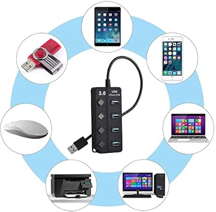 Picture of Type A 4 Ports 3.0 USB HUB Turn on/Off per Port 5 Gbps LED Indication Black 4 Port USB Hub For Computer laptop smart[hones high speed data transfer supported - Black