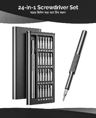 Picture of 24 in 1 Precision Screwdriver Set with Magnetic Driver, Jiffix Pocket Manual Screwdriver Tool Kit with Sliding Closure, Mini Professional Repair Tools for Electronics/Watch/Camera/Laptop/Glasses - Black