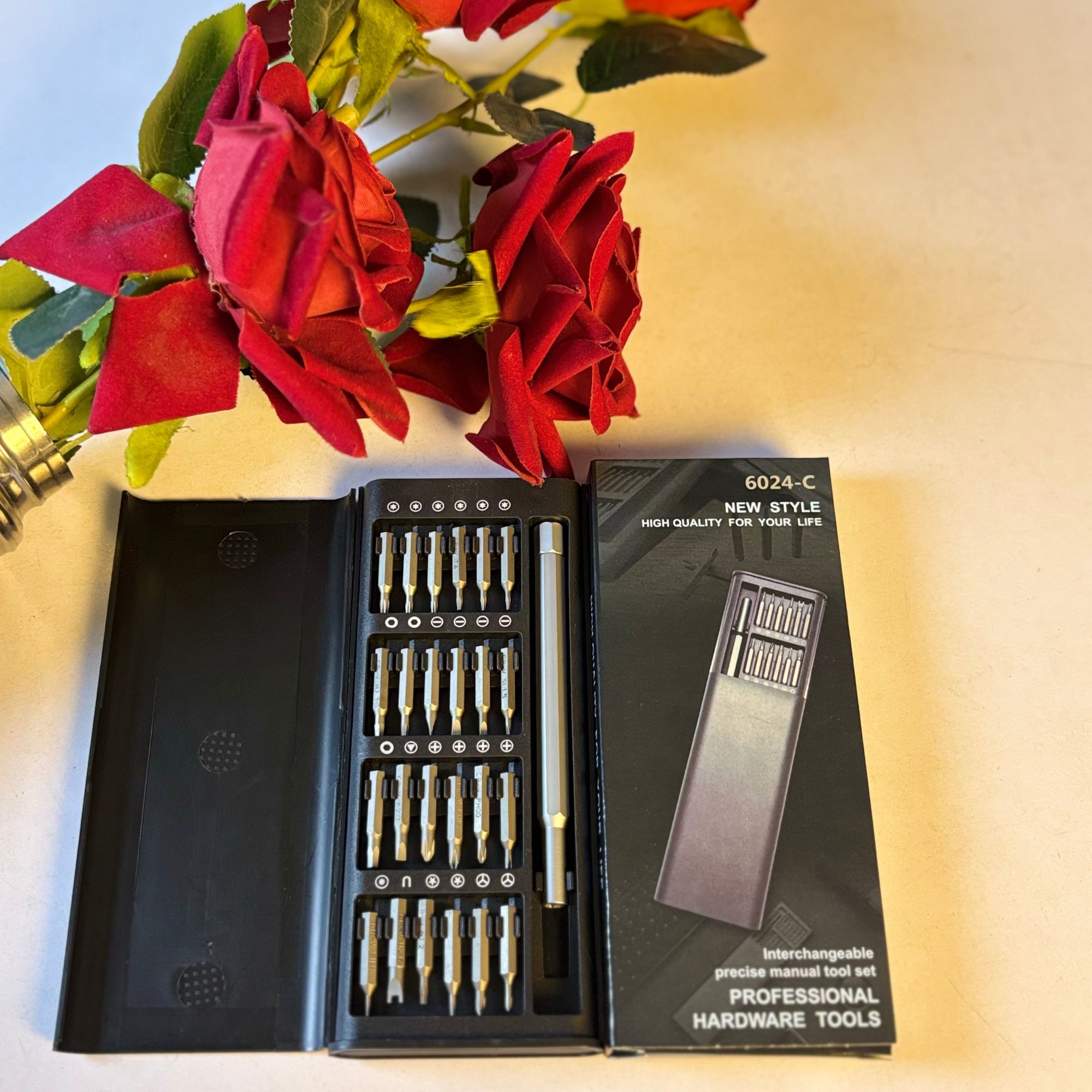 Picture of 24 in 1 Precision Screwdriver Set with Magnetic Driver, Jiffix Pocket Manual Screwdriver Tool Kit with Sliding Closure, Mini Professional Repair Tools for Electronics/Watch/Camera/Laptop/Glasses - Black