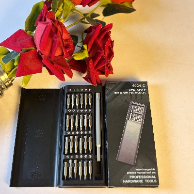 Picture of 24 in 1 Precision Screwdriver Set with Magnetic Driver, Jiffix Pocket Manual Screwdriver Tool Kit with Sliding Closure, Mini Professional Repair Tools for Electronics/Watch/Camera/Laptop/Glasses - Black