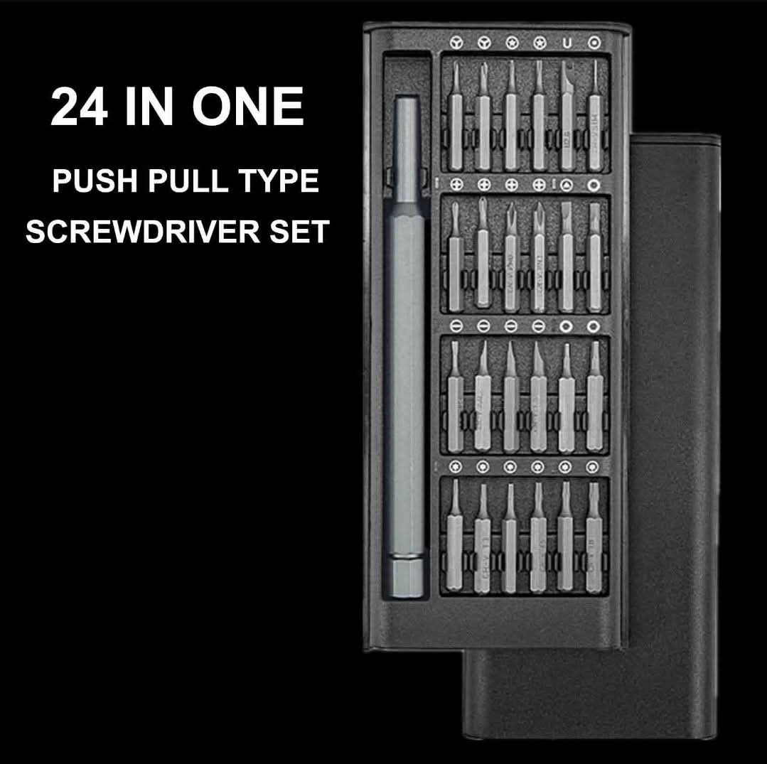 Picture of 24 in 1 Precision Screwdriver Set with Magnetic Driver, Jiffix Pocket Manual Screwdriver Tool Kit with Sliding Closure, Mini Professional Repair Tools for Electronics/Watch/Camera/Laptop/Glasses - Black