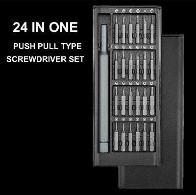 Picture of 24 in 1 Precision Screwdriver Set with Magnetic Driver, Jiffix Pocket Manual Screwdriver Tool Kit with Sliding Closure, Mini Professional Repair Tools for Electronics/Watch/Camera/Laptop/Glasses - Black