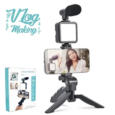 Picture of AY-49 Video Recording Kit with Microphone for Starter Kids Video Recording YouTube Tiktok Fitness Yoga with LED Flash Light Remote Controls - Black