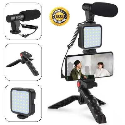 Picture of AY-49 Video Recording Kit with Microphone for Starter Kids Video Recording YouTube Tiktok Fitness Yoga with LED Flash Light Remote Controls - Black