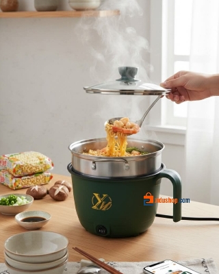 Picture of Cooking Pot Multifunctional Nonstick Household Cooking Pot 1-2 Person Single/Double Layer Hot Pot Electric Rice Cooker Machine - Green