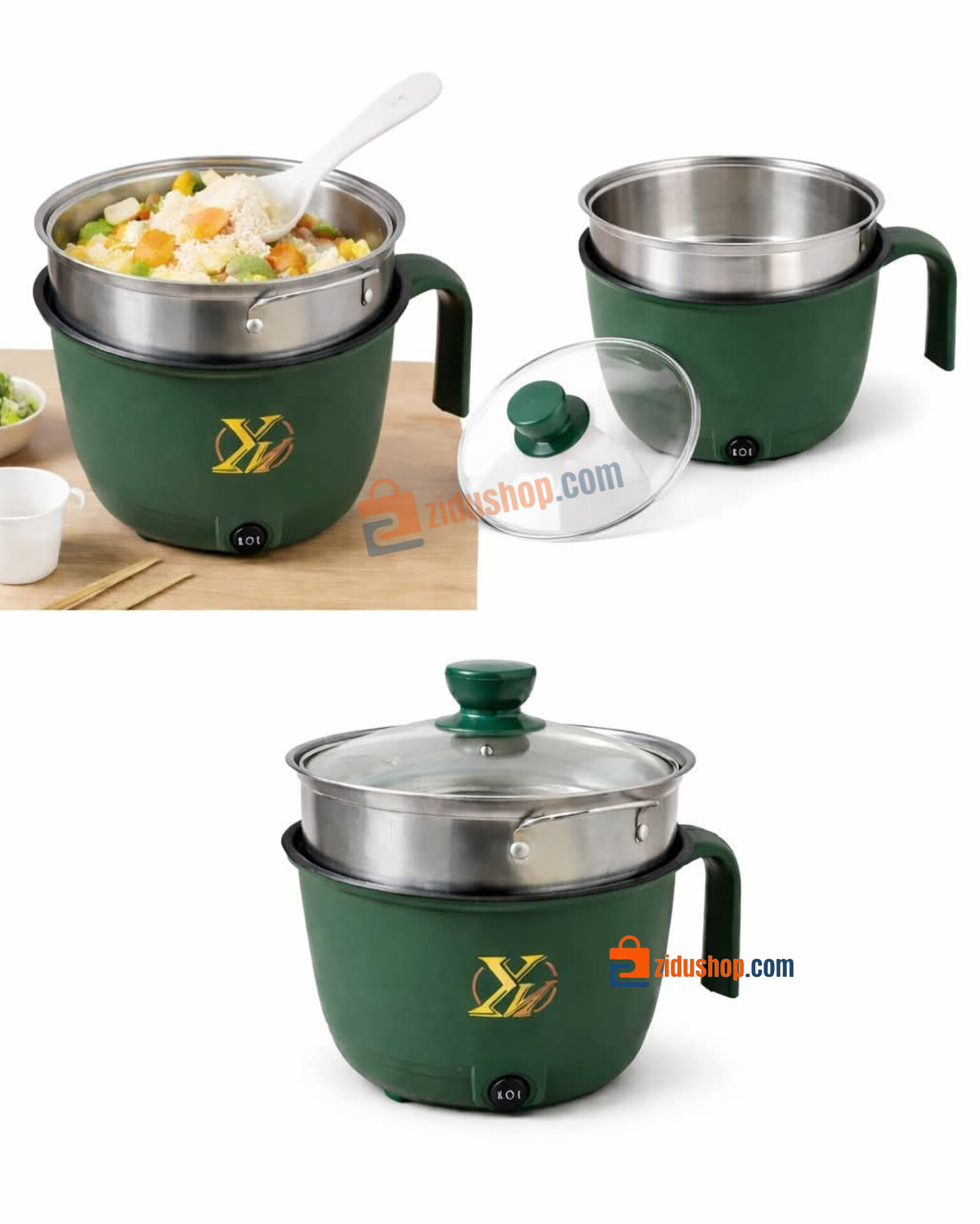 Picture of Cooking Pot Multifunctional Nonstick Household Cooking Pot 1-2 Person Single/Double Layer Hot Pot Electric Rice Cooker Machine - Green