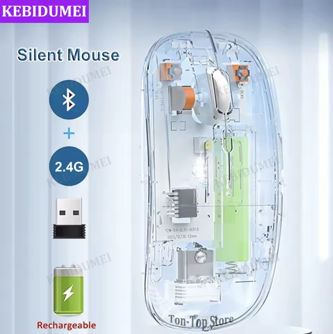 Picture of Transparent Rechargable Wireless Bluetooth Mouse For Smartphone, Laptop & Computer White - transparent