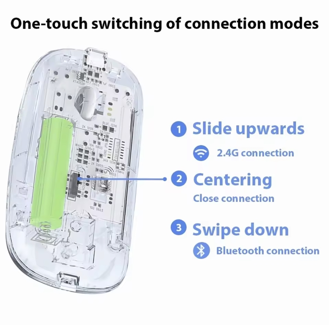 Picture of Transparent Rechargable Wireless Bluetooth Mouse For Smartphone, Laptop & Computer White - transparent