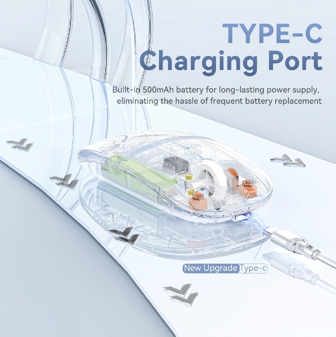Picture of Transparent Rechargable Wireless Bluetooth Mouse For Smartphone, Laptop & Computer White - transparent