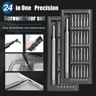 Picture of 24 in 1 Precision Screwdriver Set with Magnetic Driver, Jiffix Pocket Manual Screwdriver Tool Kit with Sliding Closure, Mini Professional Repair Tools for Electronics/Watch/Camera/Laptop/Glasses - Black