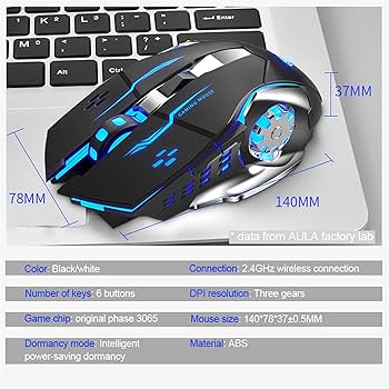 Picture of RECHARGABLE Wireless Gaming Mouse RGB For IOS Android Mac & Computer Laptop - Black