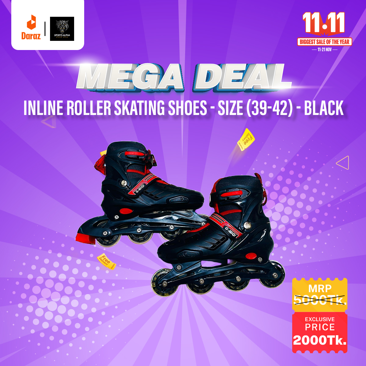 Picture of Roller Inline Skate - Multicolor - All Size - Glide With Style On Multicolor Inline Skates For Fun Activities - Sports Alpha Multicolor