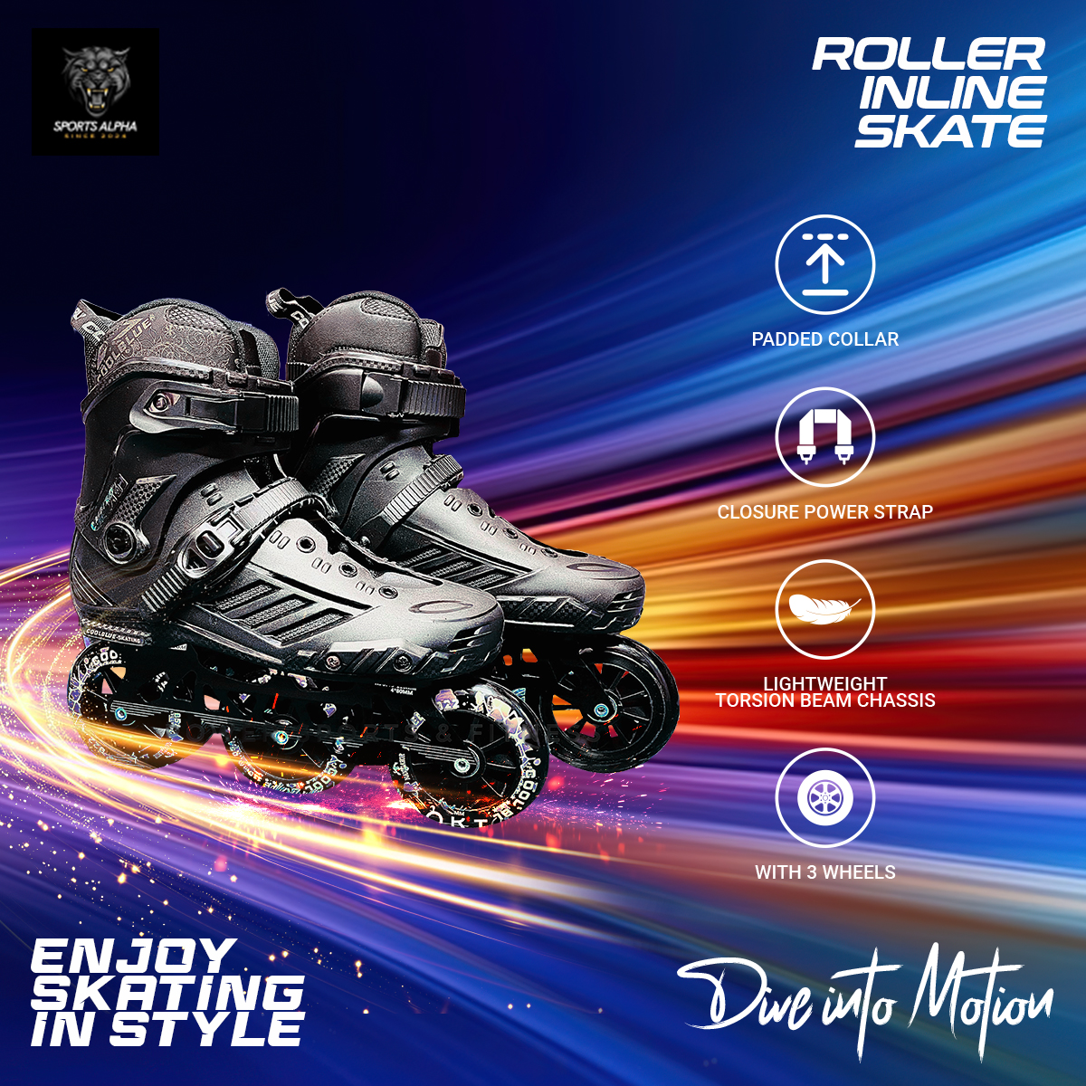 Picture of Pro Big 3 Wheeler Inliner Skate Shoes - Munchi - 100mm - Black - Sports Alpha Black