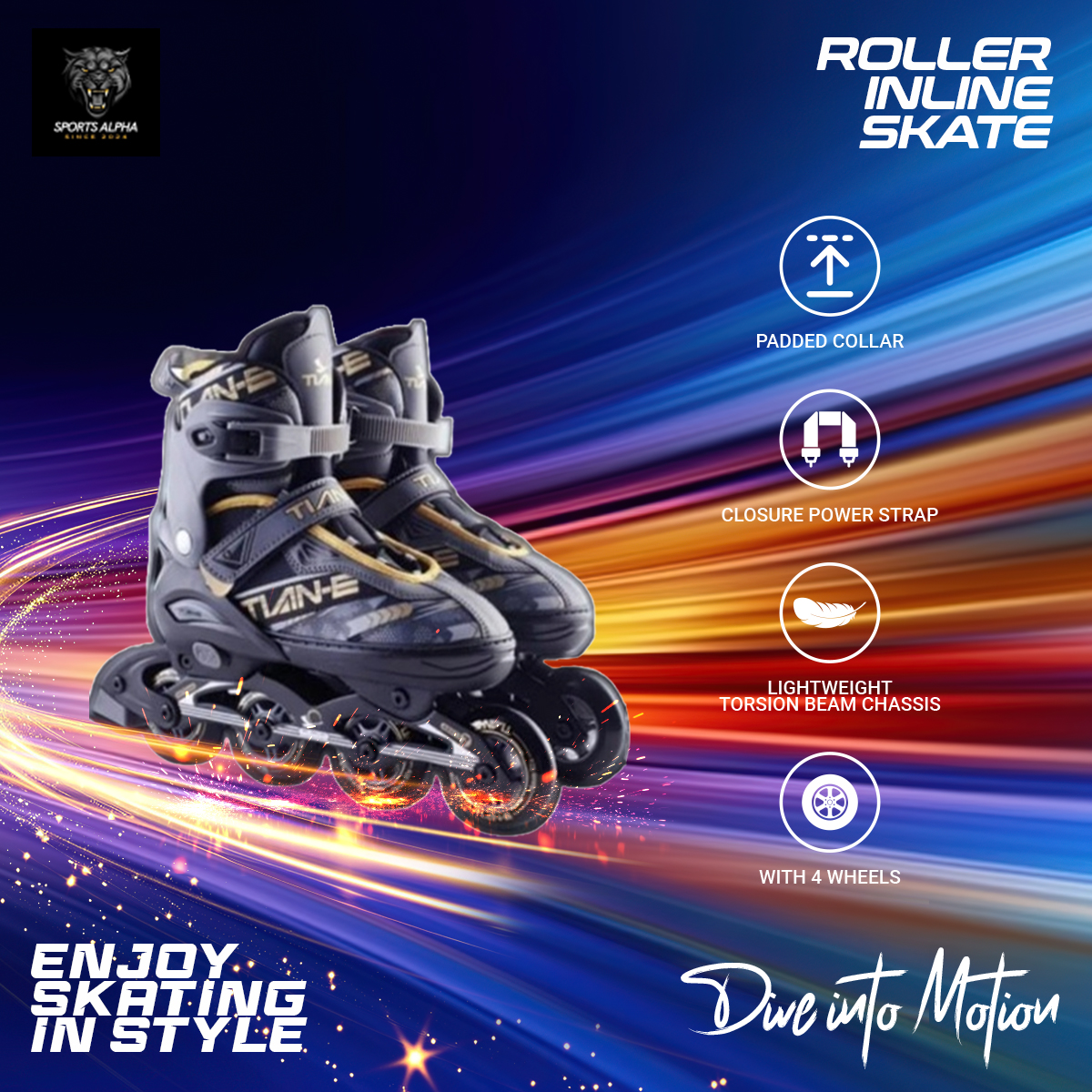 Picture of Inline Roller Inline Skating Shoes | Tian-E | Multicolor (S-30-34) (M-35-38)(L-39-42)(XL-42-45) | Sports Alpha