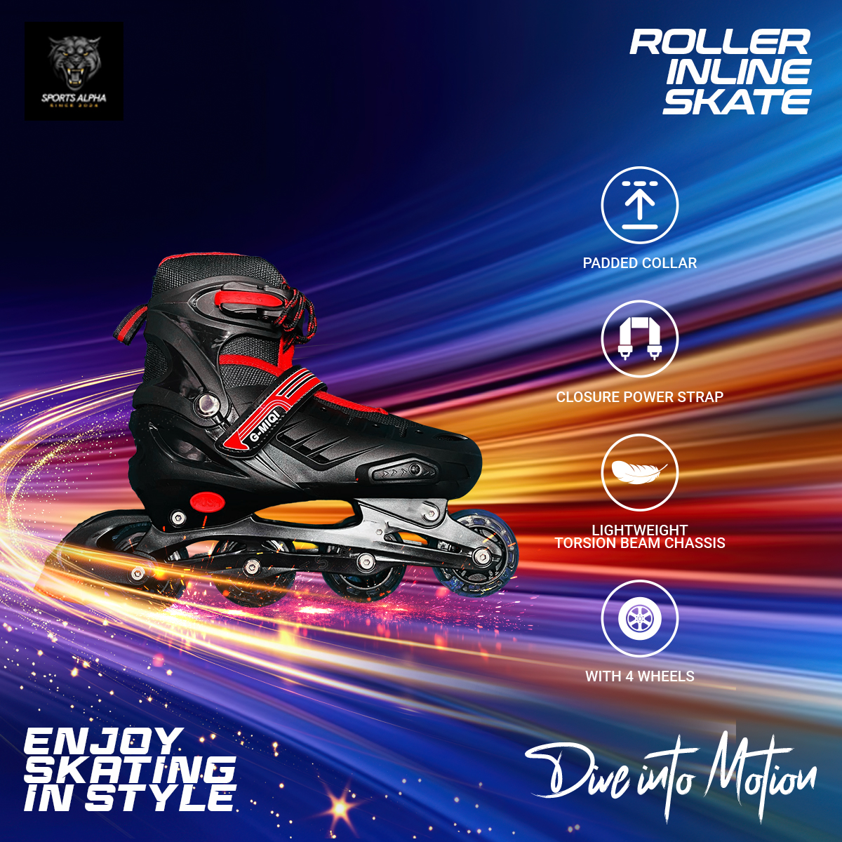 Picture of Roller Inline Skating Shoes - Multicolor - 1 Pair - Size (39-42) - High Quality - Sports Alpha Multicolor