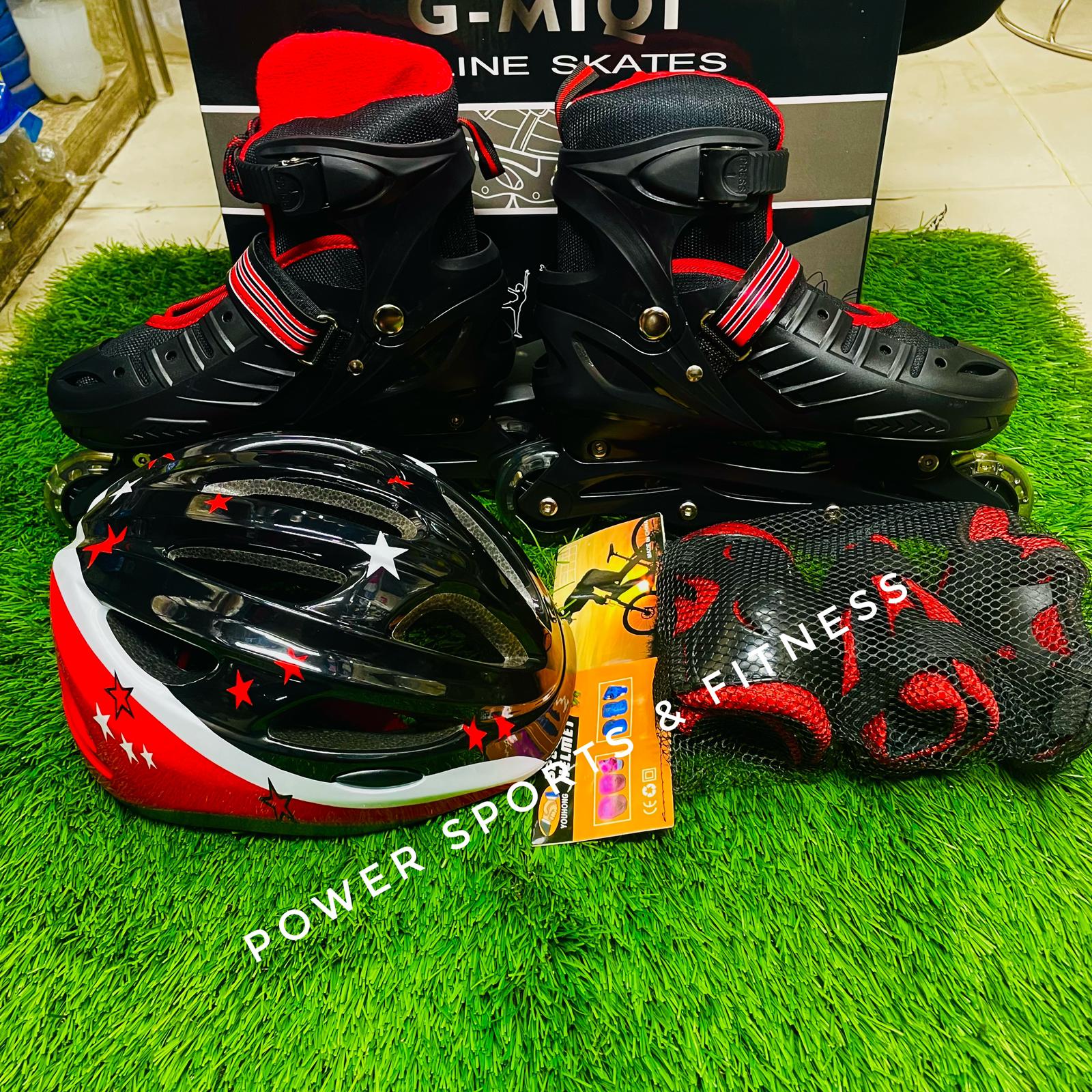 Picture of Inline Roller Skates Shoes For Kids- Black - 1 pair - Size (39-42) With Free Guard & Helmet - Sports Alpha Black