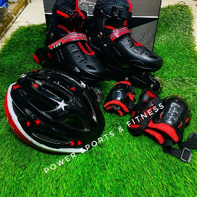 Picture of Inline Roller Skates Shoes For Kids- Black - 1 pair - Size (39-42) With Free Guard & Helmet - Sports Alpha Black